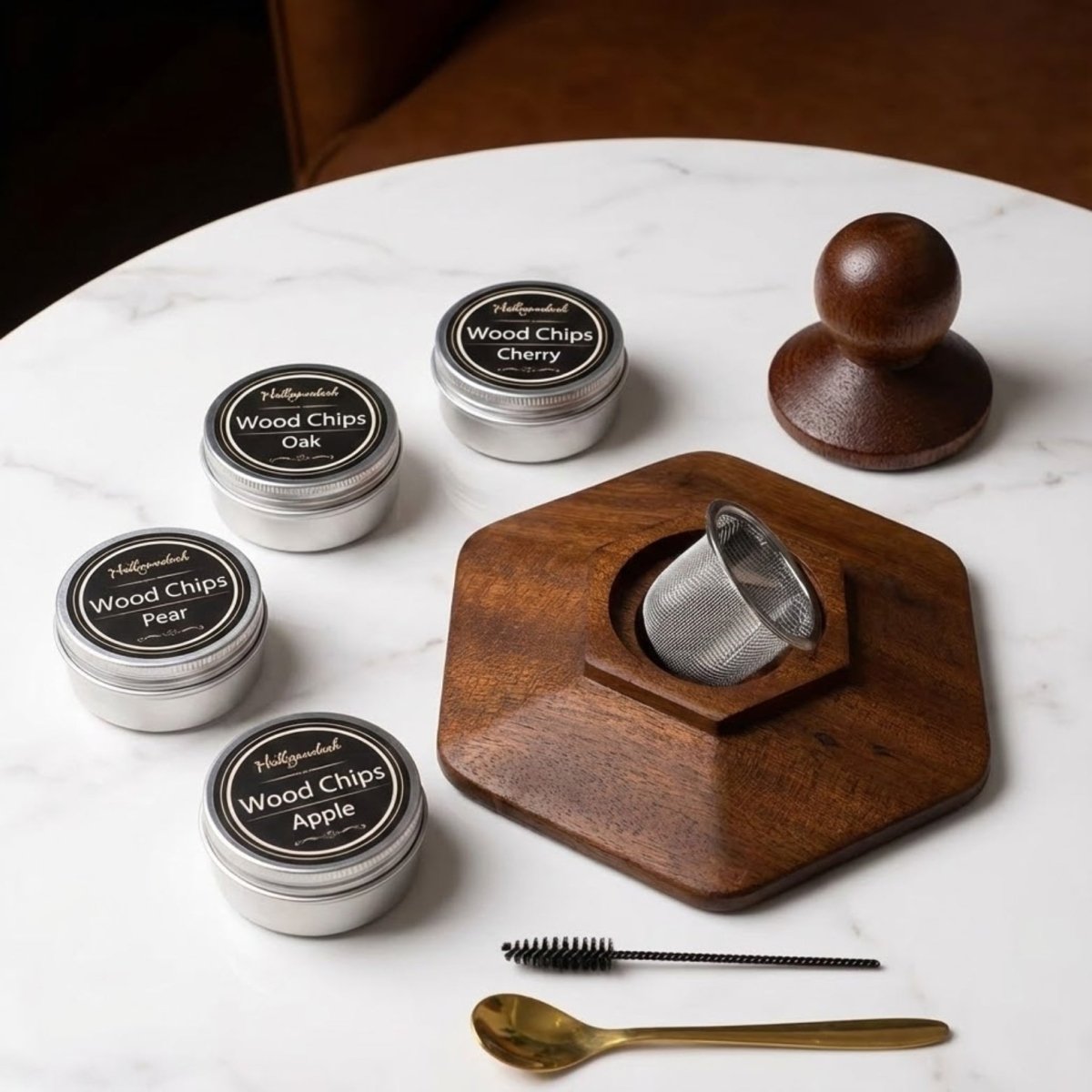 Cocktail Smoker Set met Houten Roker, Vier Houtsnippers en Accessoires voor Smaakvolle Infusies