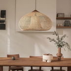 Rieten Hanglamp Met Handgevlochten Kap En Zachte Natuurlijke Lichtspreiding