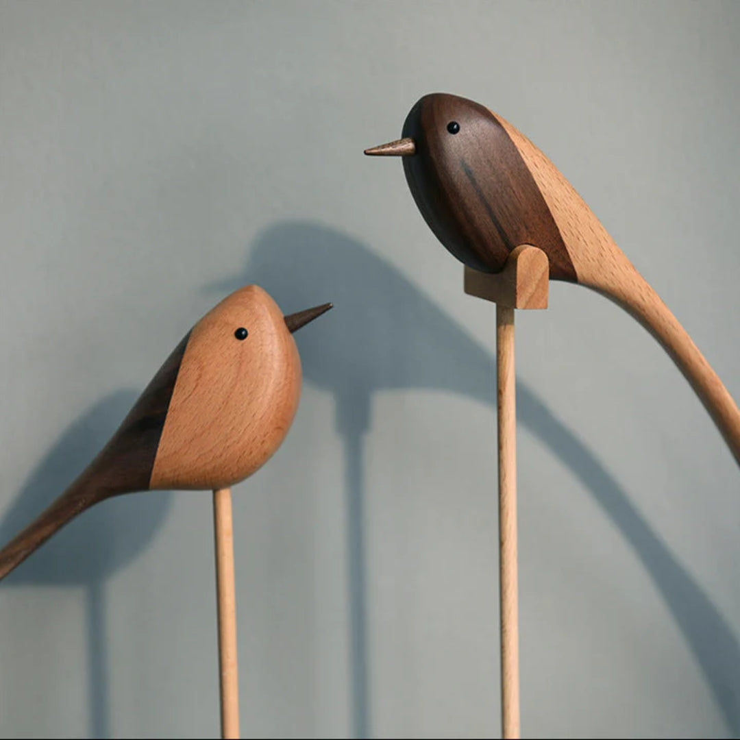 Scandinavische Houten Vogelsculpturen – Set van 2