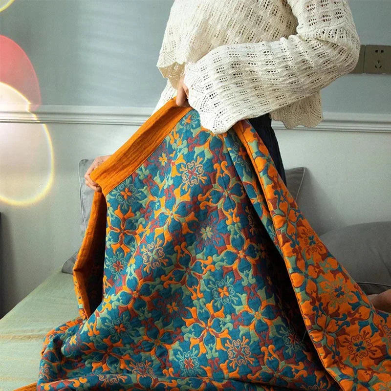 Katoenen Sprei met Bloemenmotief en Meerlaagse Gaasstructuur