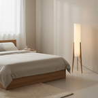 Vloerlamp met Houten Basis en Warme Dimbare LED‑Sfeerverlichting