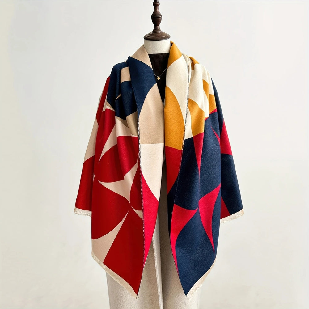 Omkeerbare Ponchosjaal Met Geometrisch Patroon Voor Herfst En Winter