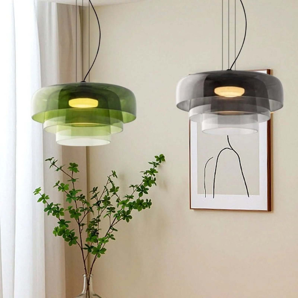 Luxe Glazen Hanglamp met Unieke Handgemaakte Kap voor Warme Sfeerverlichting