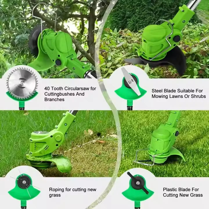 Draadloze 24V Grastrimmer met Vier Snijkoppen voor Tuinonderhoud