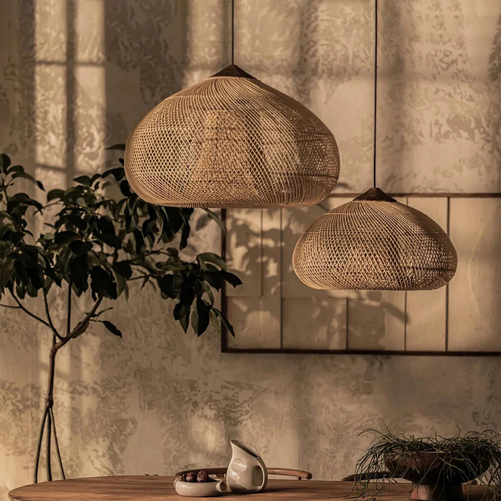 Rieten Hanglamp Met Handgevlochten Kap En Zachte Natuurlijke Lichtspreiding