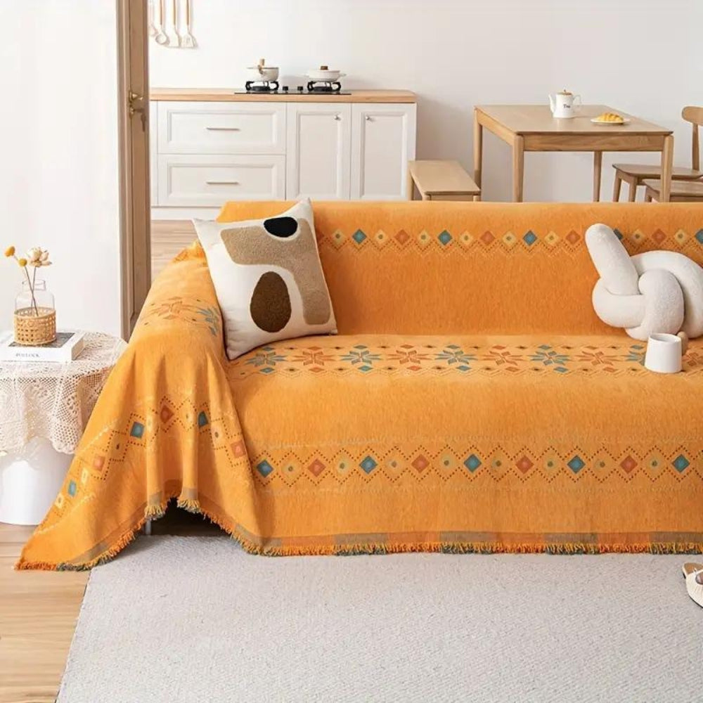 Banksprei van Chenille met Geometrisch Motief en Franjes voor de Bank