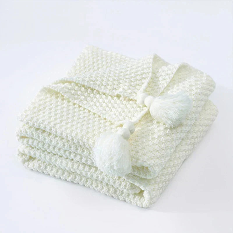 Gebreide Plaid van Wol met Kwasten voor Bank en Bed