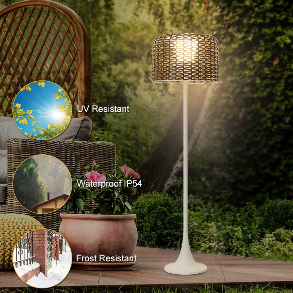 Buitenlamp met Gevlochten Kap en Warme Weerbestendige LED‑Sfeerverlichting