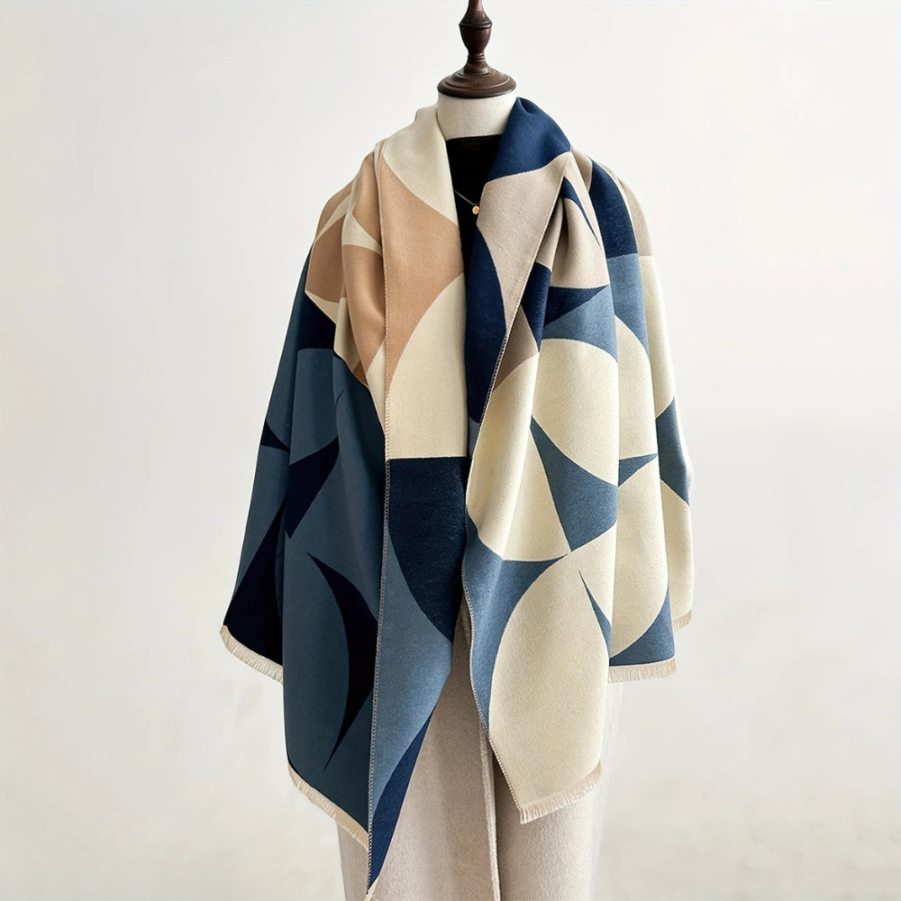 Omkeerbare Ponchosjaal Met Geometrisch Patroon Voor Herfst En Winter