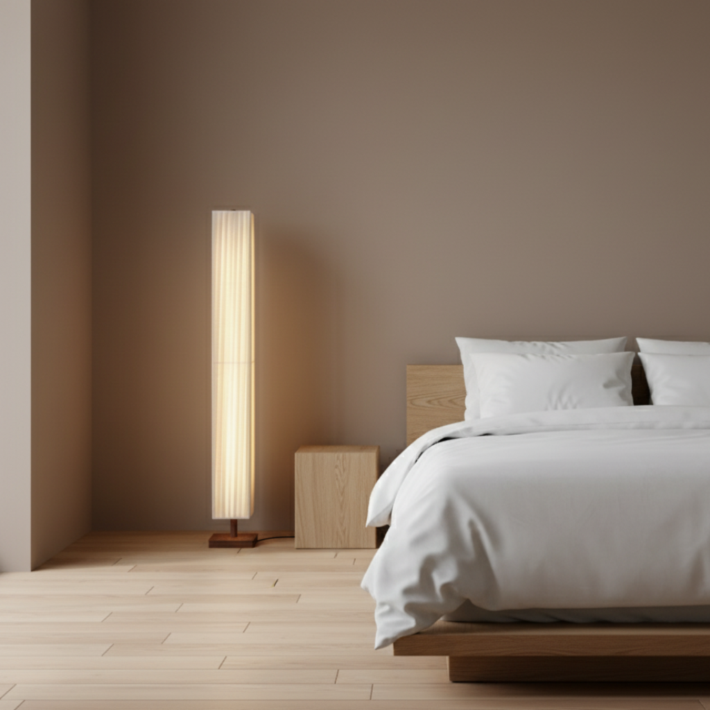 Japanse Vloerlamp met Houten Basis en Zachte Warme Sfeerverlichting