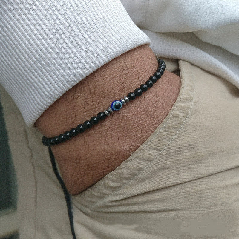 Kralenarmband van Steen met Oogmotief en Koordsluiting