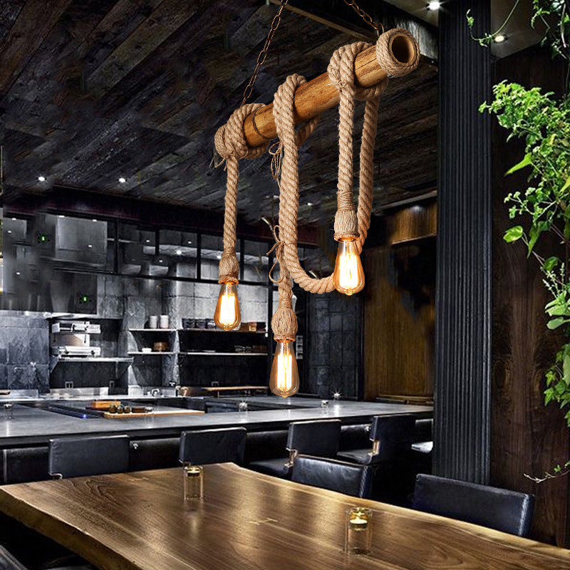 IndustrialBamboo Plafondlamp met Bamboe en Verstelbaar Touw