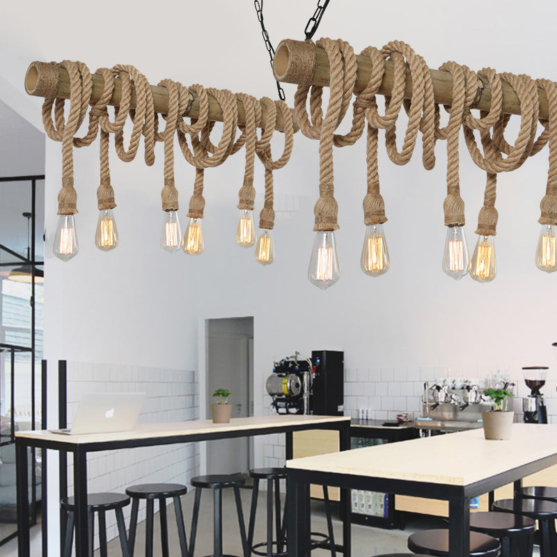 IndustrialBamboo Plafondlamp met Bamboe en Verstelbaar Touw