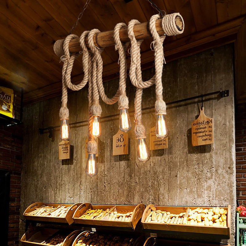 IndustrialBamboo Plafondlamp met Bamboe en Verstelbaar Touw