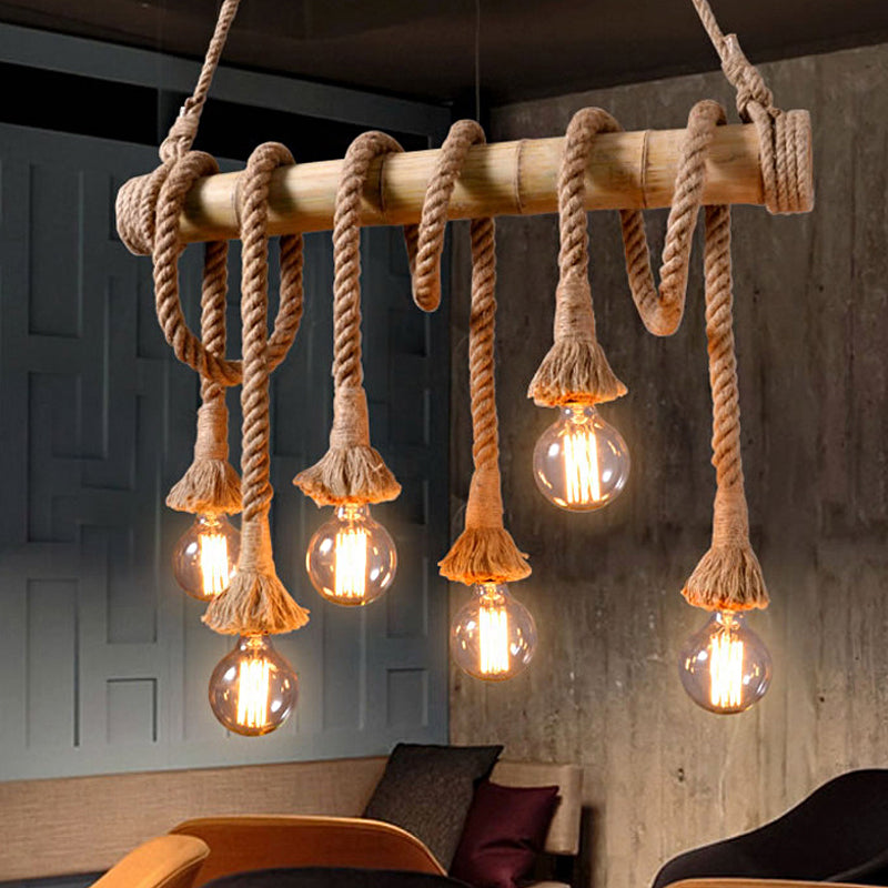 IndustrialBamboo Plafondlamp met Bamboe en Verstelbaar Touw