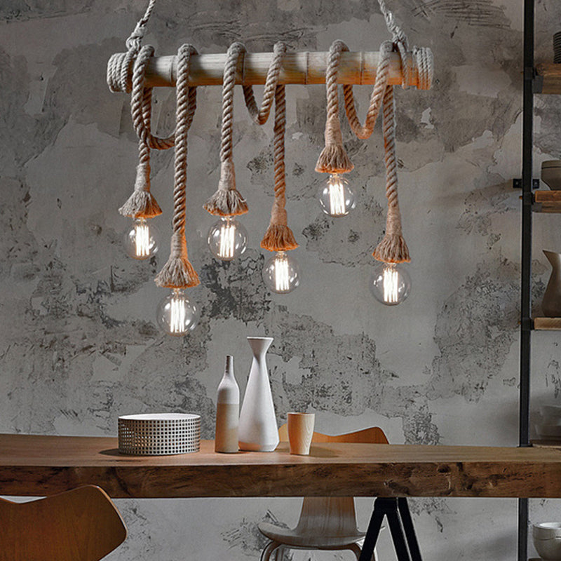IndustrialBamboo Plafondlamp met Bamboe en Verstelbaar Touw
