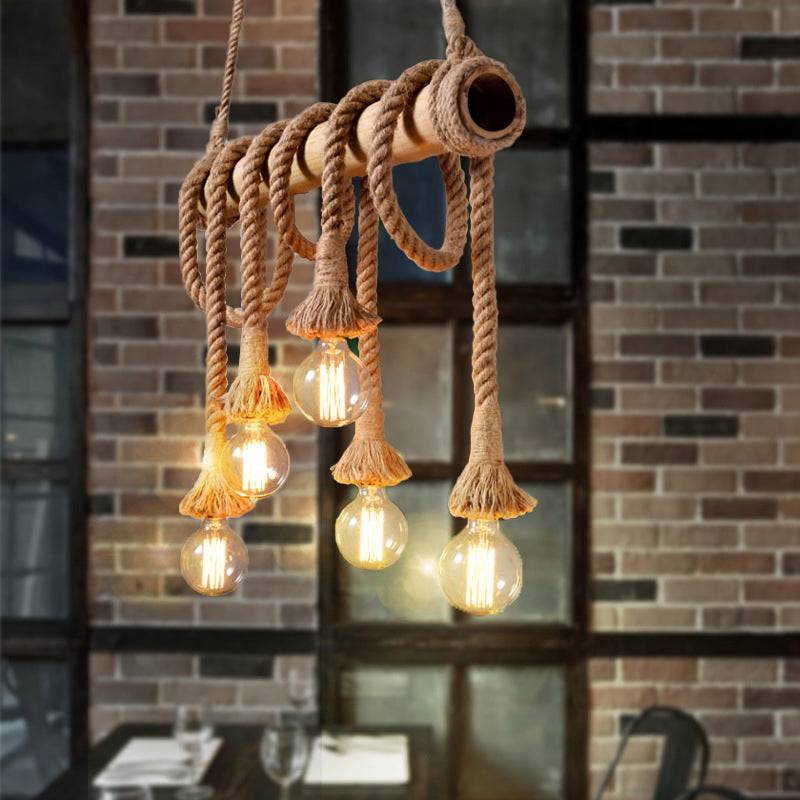 IndustrialBamboo Plafondlamp met Bamboe en Verstelbaar Touw
