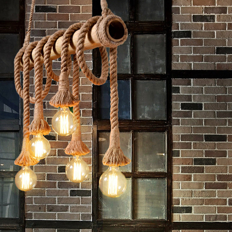 IndustrialBamboo Plafondlamp met Bamboe en Verstelbaar Touw