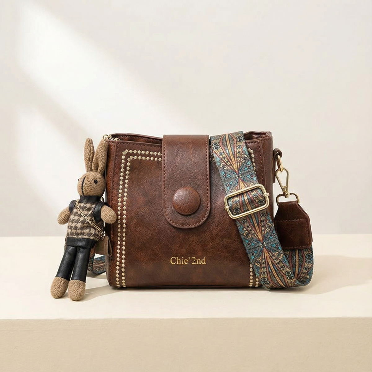 Vintage Crossbody Tas Met Geweven Schouderband En Slimme Opbergvakken