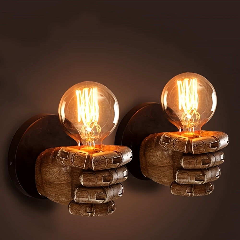 Handvormige wandlamp van hars met industriële E26-fitting