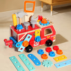Montessori Houten Brandweerauto met Gereedschap voor Creatief Bouwplezier