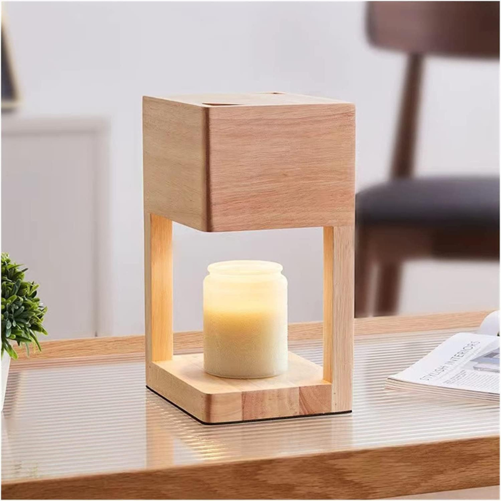 Houten Tafellamp met Warme LED‑Sfeerverlichting en Waxverwarmer