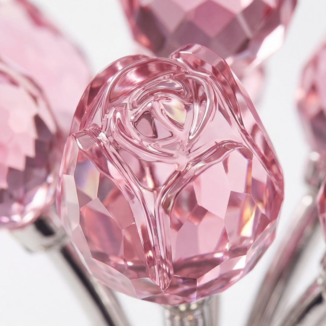 Kristallen Rozen Glas Facetvaas Regenboogreflectie Decoratief Ontwerp