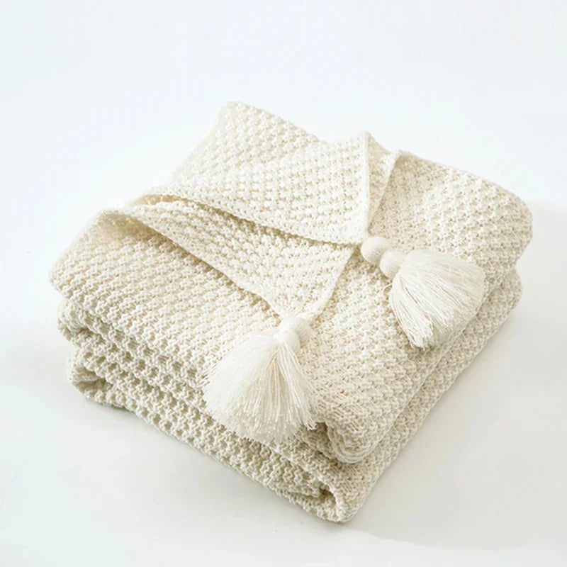 Gebreide Plaid van Wol met Kwasten voor Bank en Bed