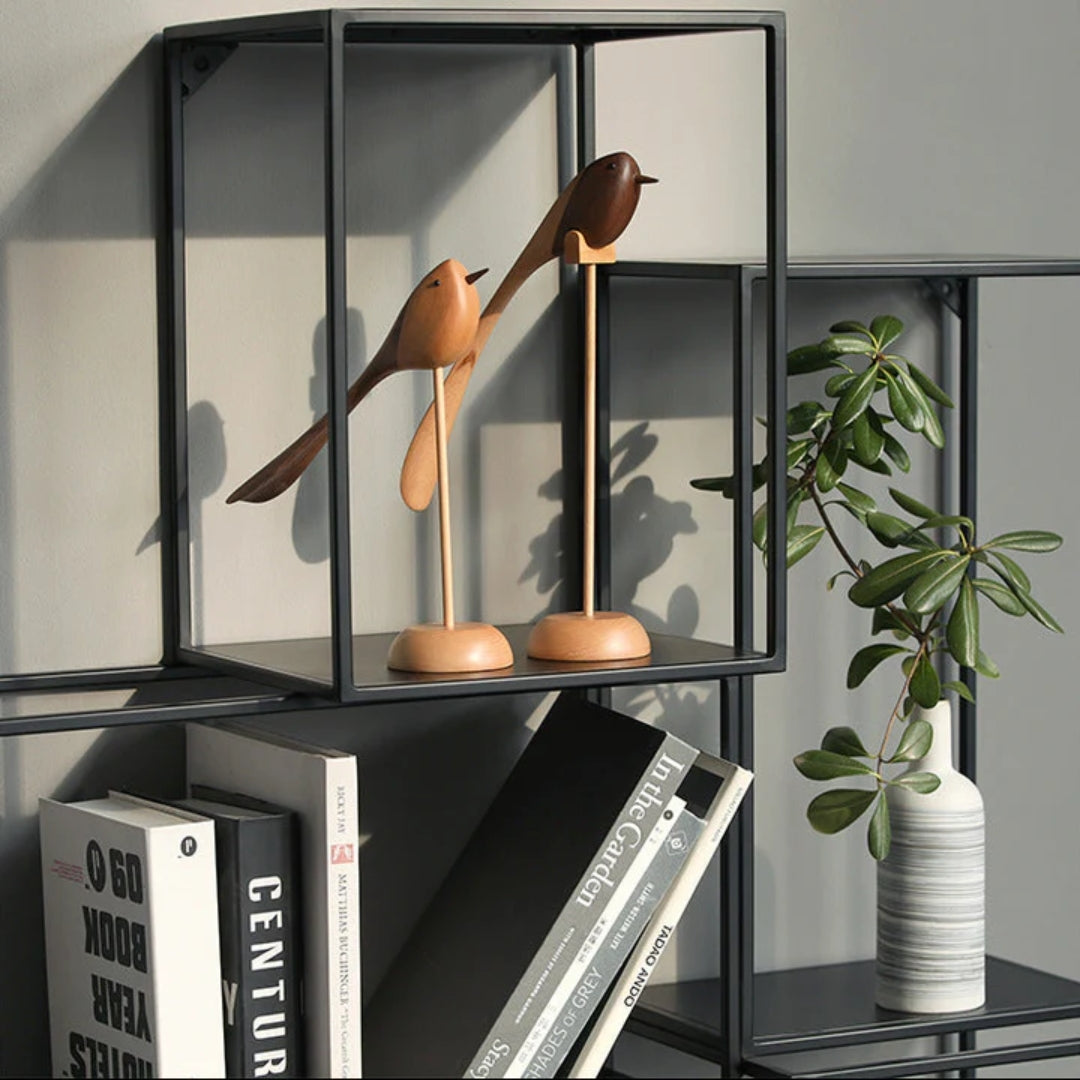Scandinavische Houten Vogelsculpturen – Set van 2
