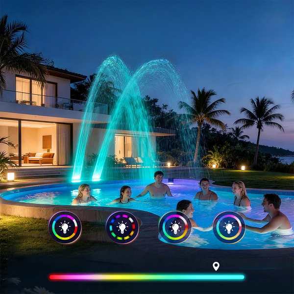 Zwembadfontein met Solar LED‑Verlichting en Verstelbare Waterbogen