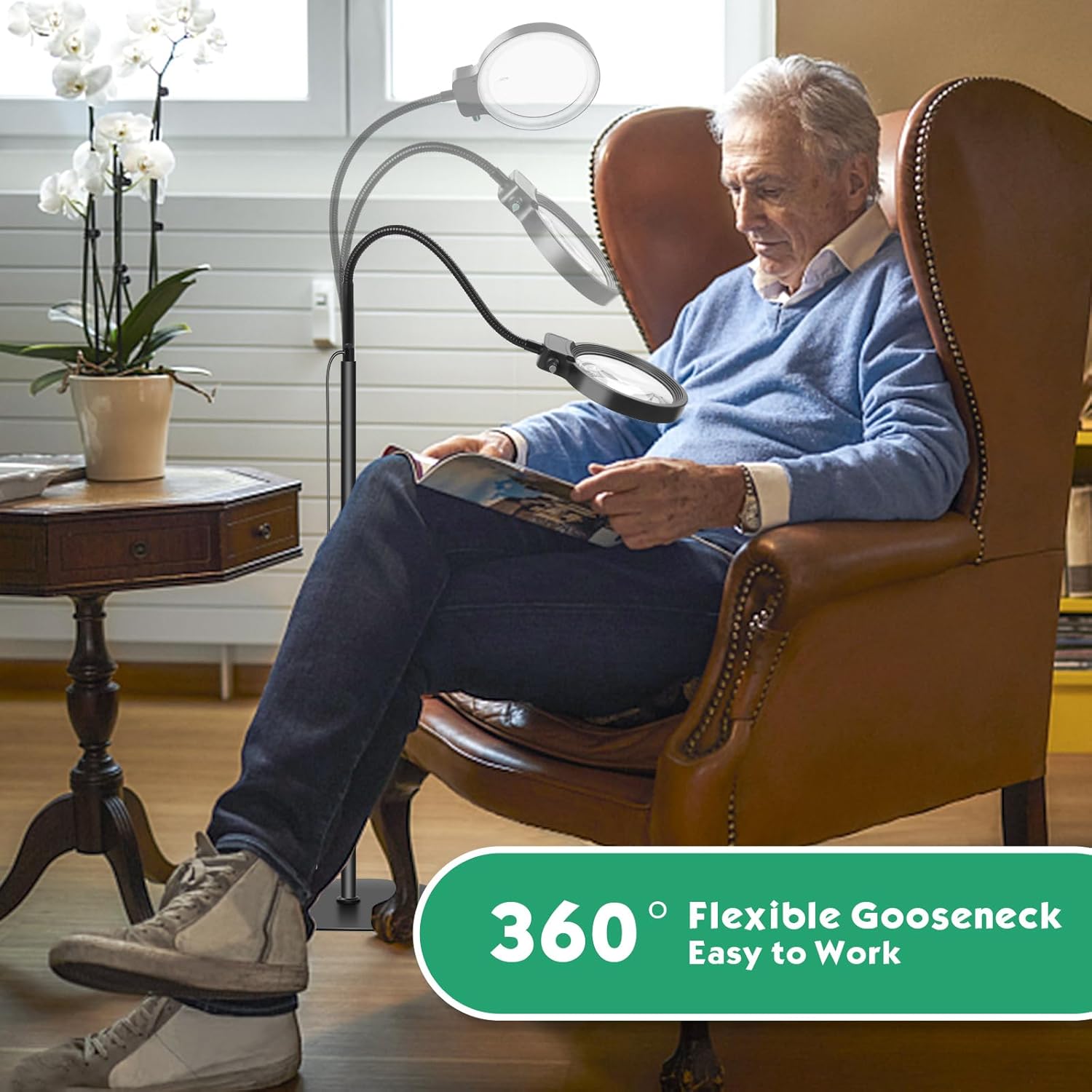LED Vergrootlamp met Verstelbare Ganshals voor Lezen en Precisiewerk