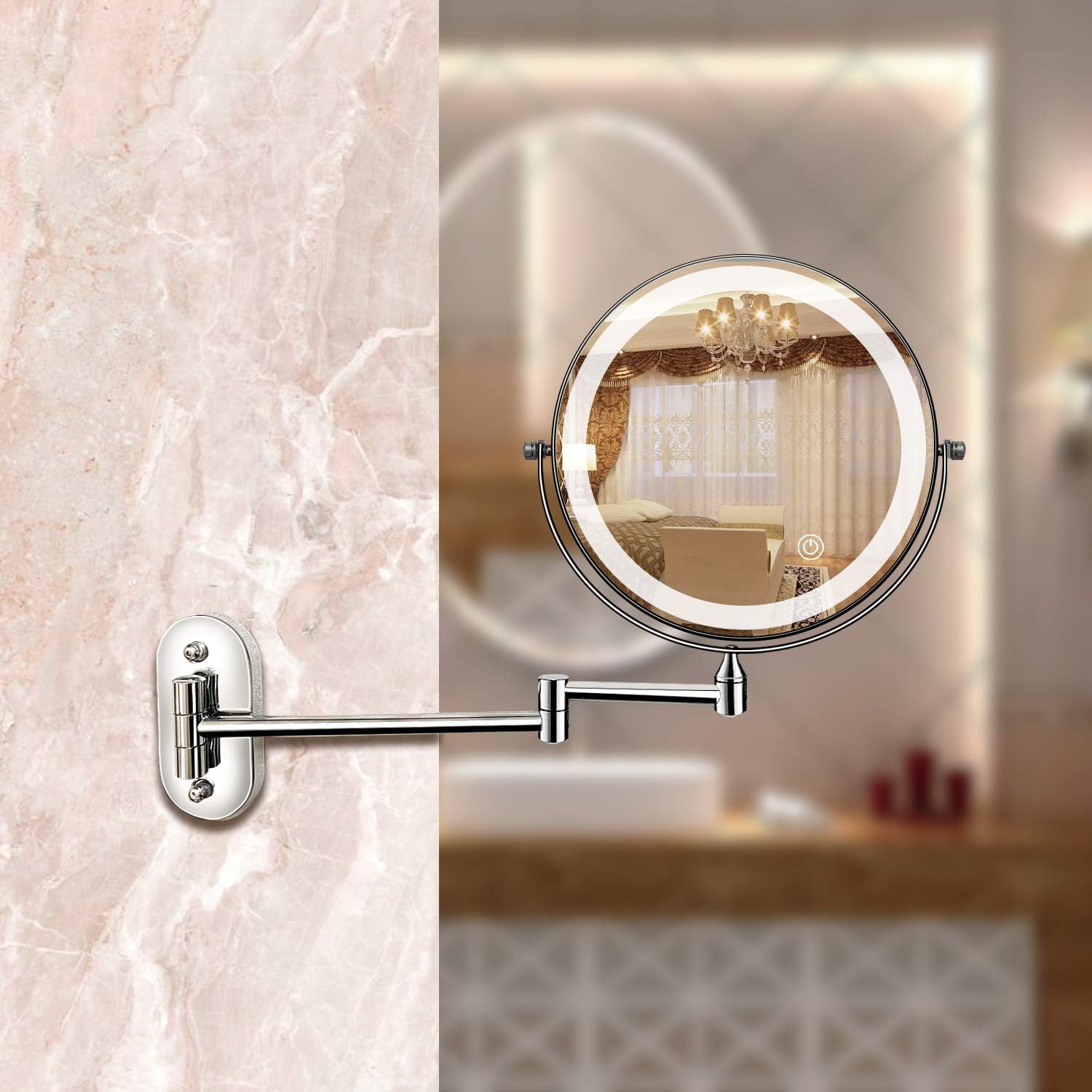Wandgemonteerde LED‑Vergrootspiegel met Draaibare Arm en Meerkleurige Verlichting