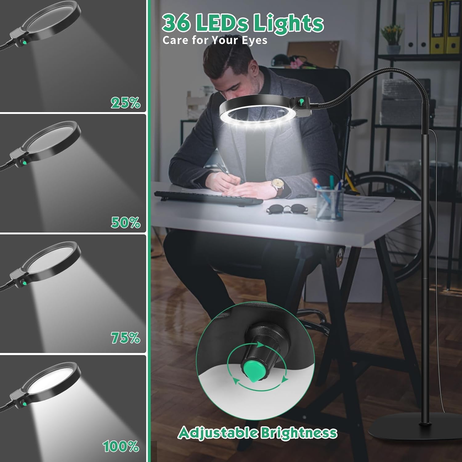 LED Vergrootlamp met Verstelbare Ganshals voor Lezen en Precisiewerk