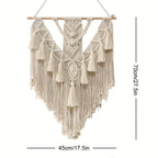 Handgeweven macramé wanddecoratie met franjes en geometrisch patroon