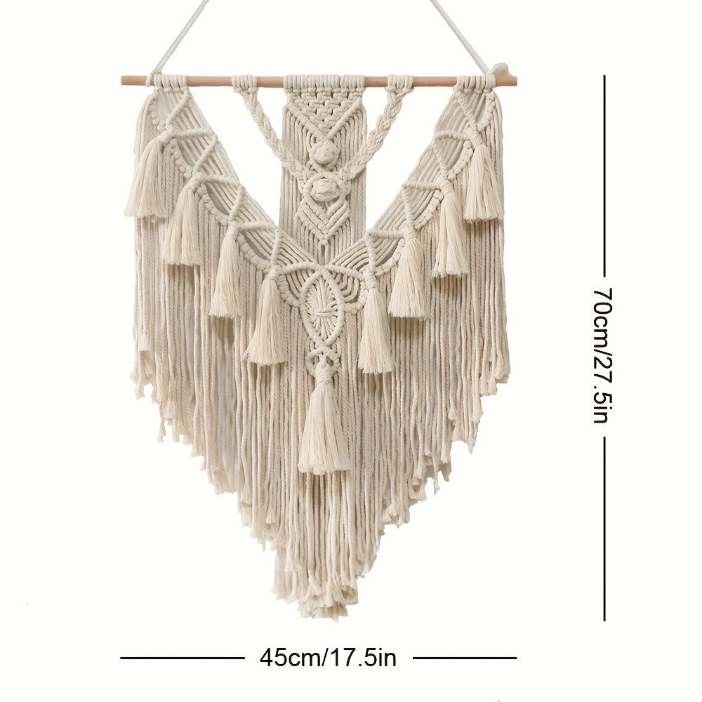 Handgeweven macramé wanddecoratie met franjes en geometrisch patroon