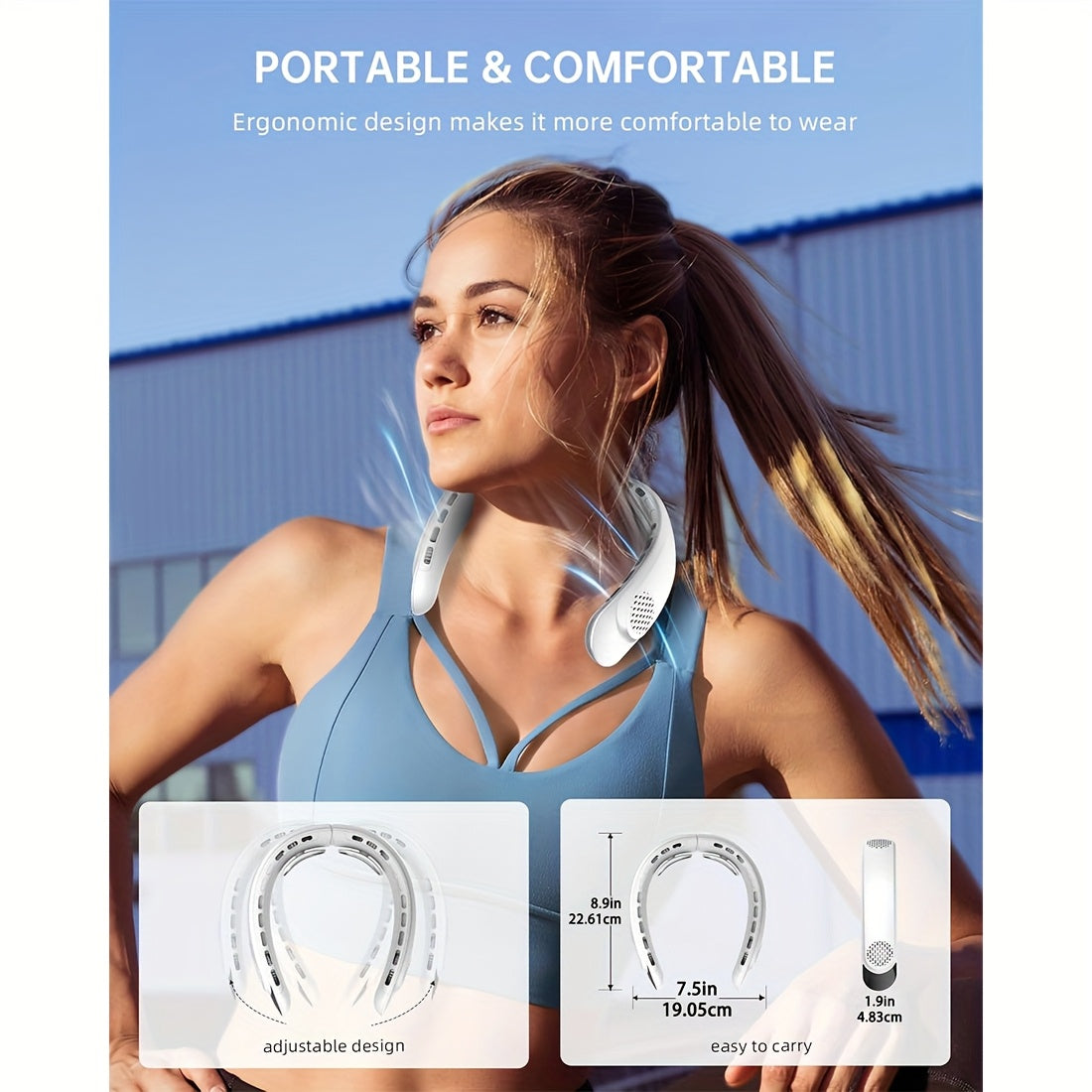 Draagbare Nekventilator met 360° Koeling en LED-Display voor Onderweg
