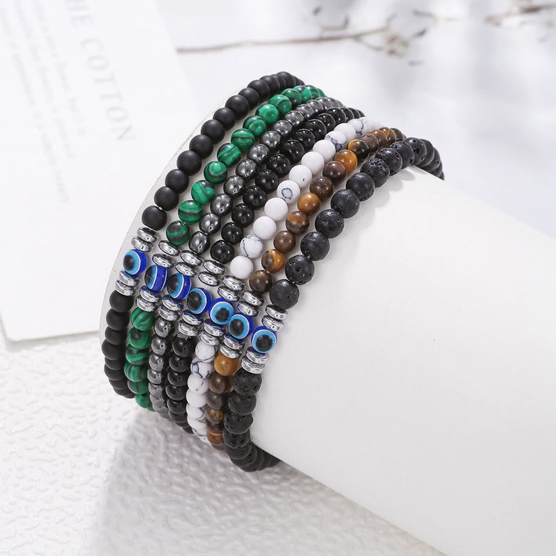 Kralenarmband van Steen met Oogmotief en Koordsluiting