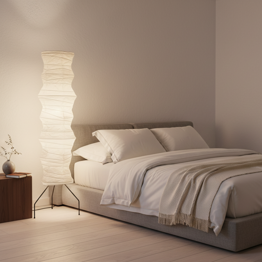 Japanse Vloerlamp met Organische Vorm en Zachte Rustgevende Sfeerverlichting
