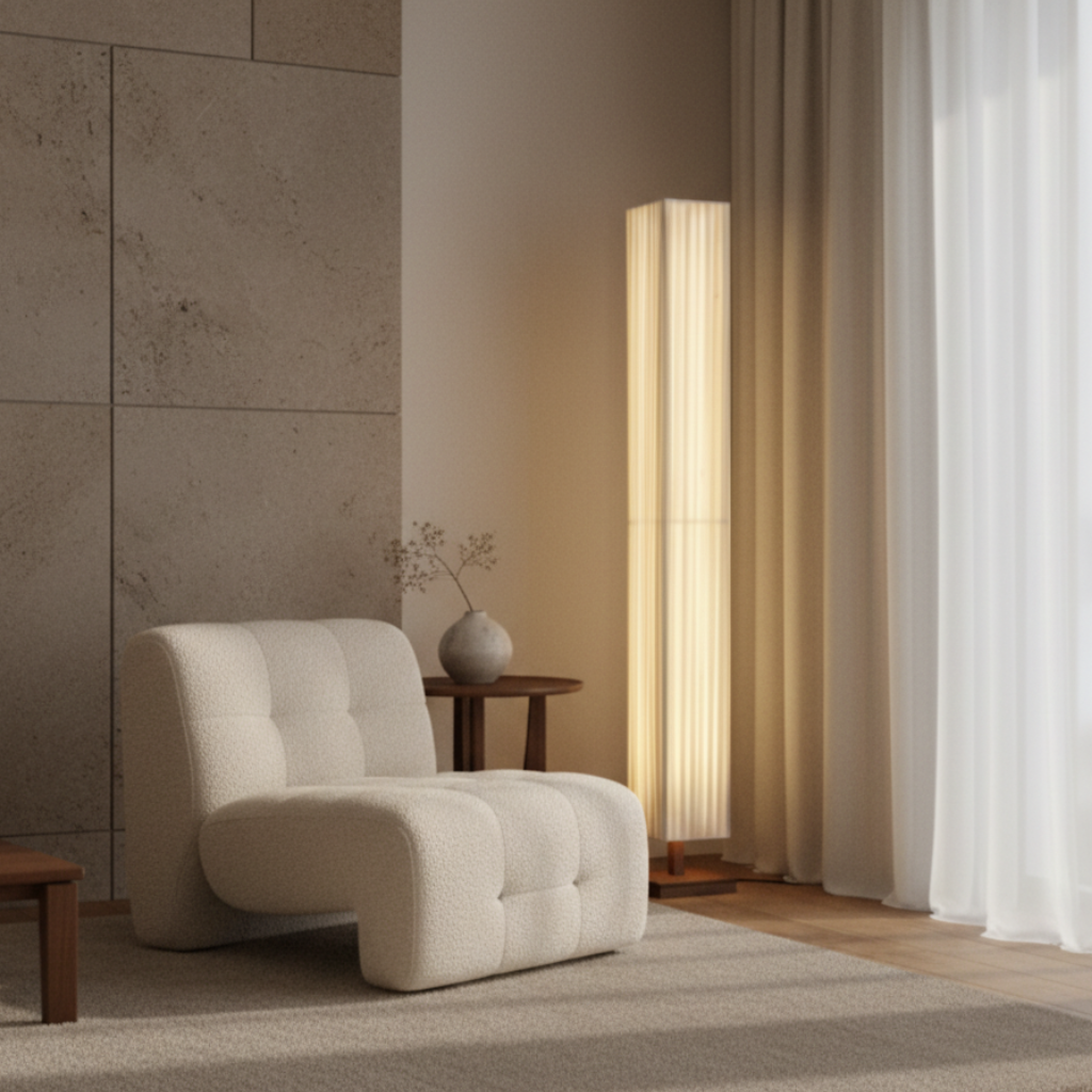 Japanse Vloerlamp met Houten Basis en Zachte Warme Sfeerverlichting
