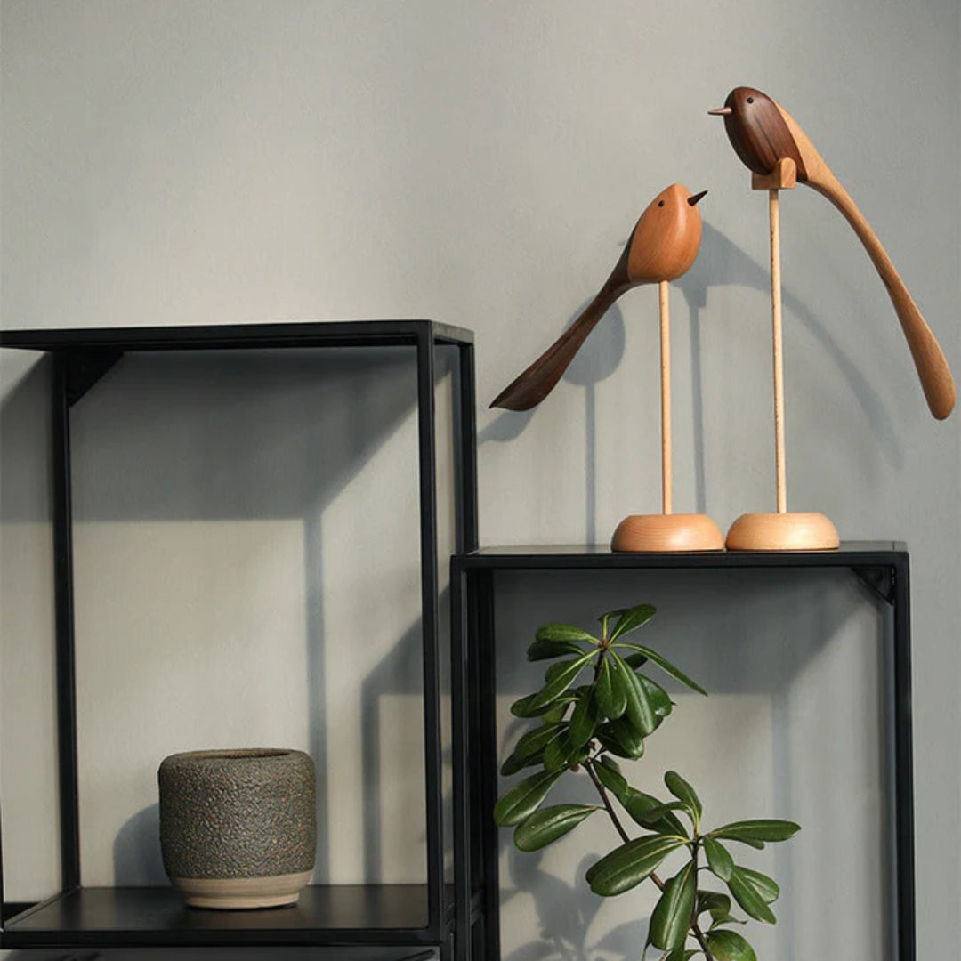 Scandinavische Houten Vogelsculpturen – Set van 2