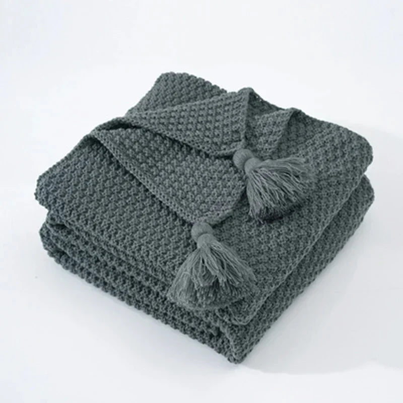 Gebreide Plaid van Wol met Kwasten voor Bank en Bed