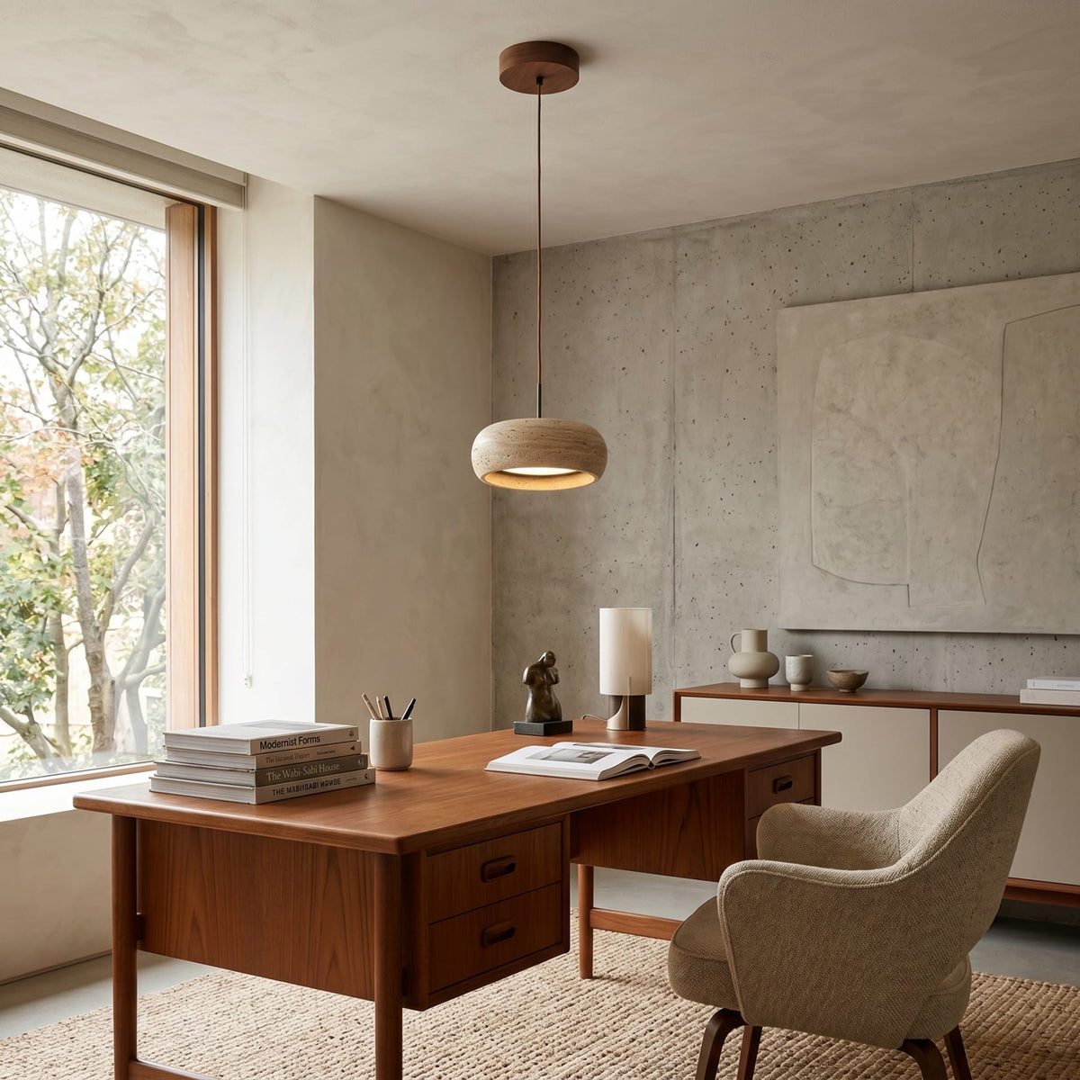 Travertin Hanglamp Met Slank Profiel En Dimbare Lichtkleuren Voor Moderne Ruimtes