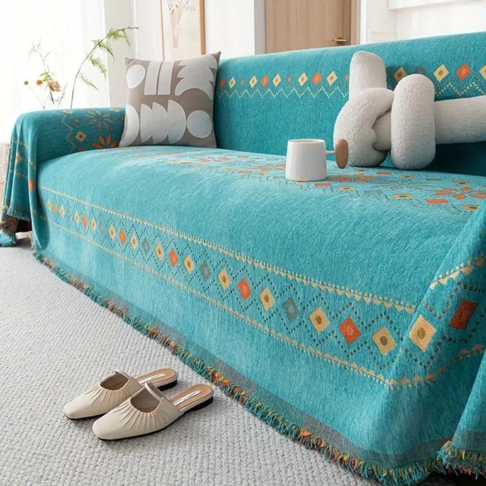 Banksprei van Chenille met Geometrisch Motief en Franjes voor de Bank