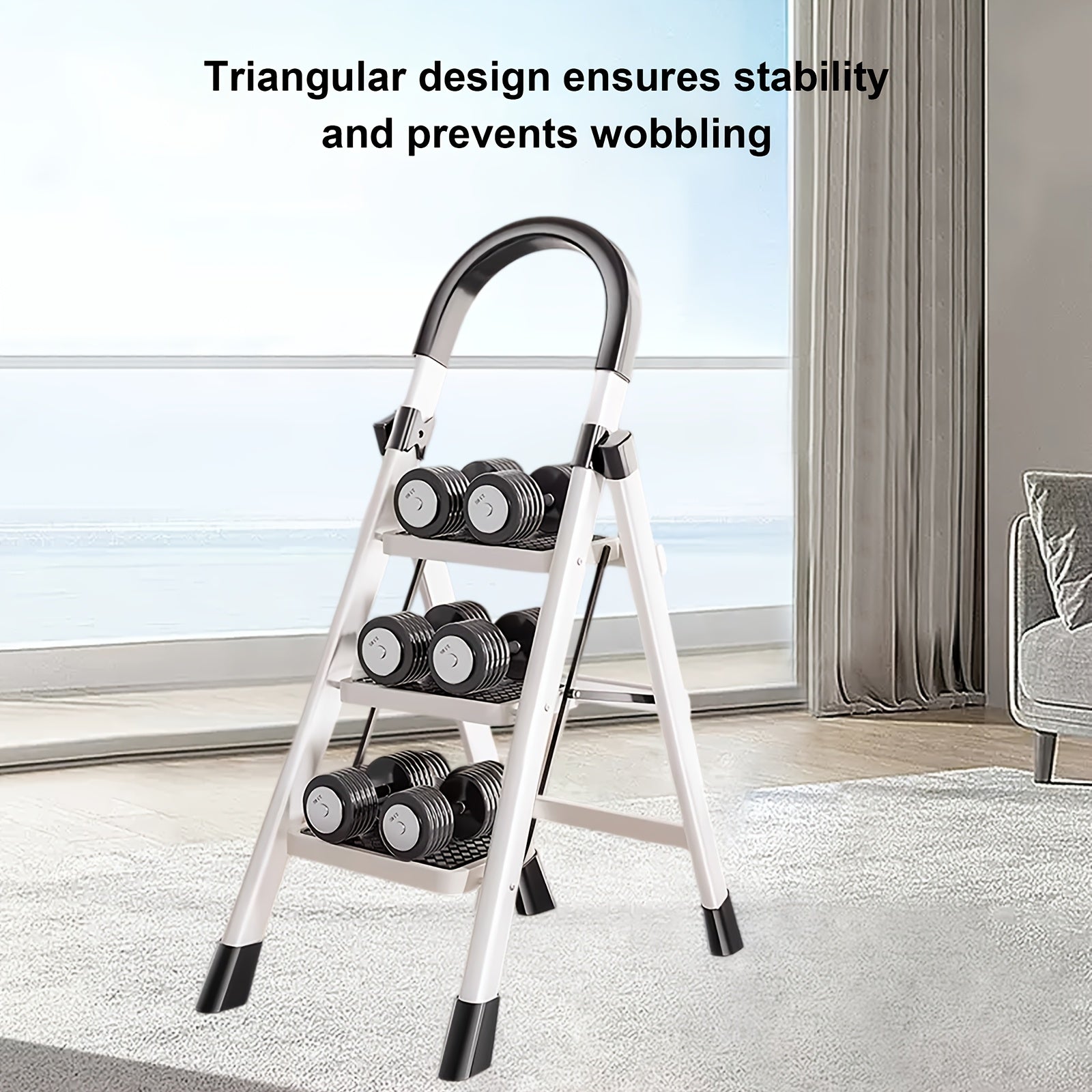 Opvouwbare Huishoudtrap met 3 Treden en Brede Antislip Pedalen