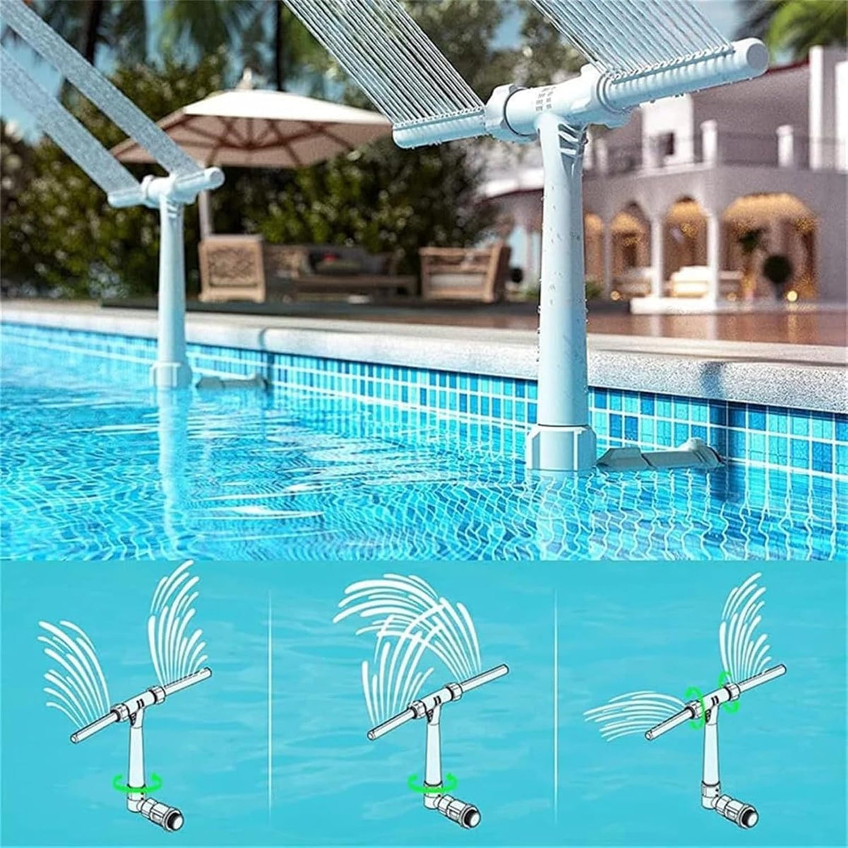 Zwembadfontein met Solar LED‑Verlichting en Verstelbare Waterbogen