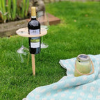 Opvouwbare houten picknickhouder voor fles en glazen