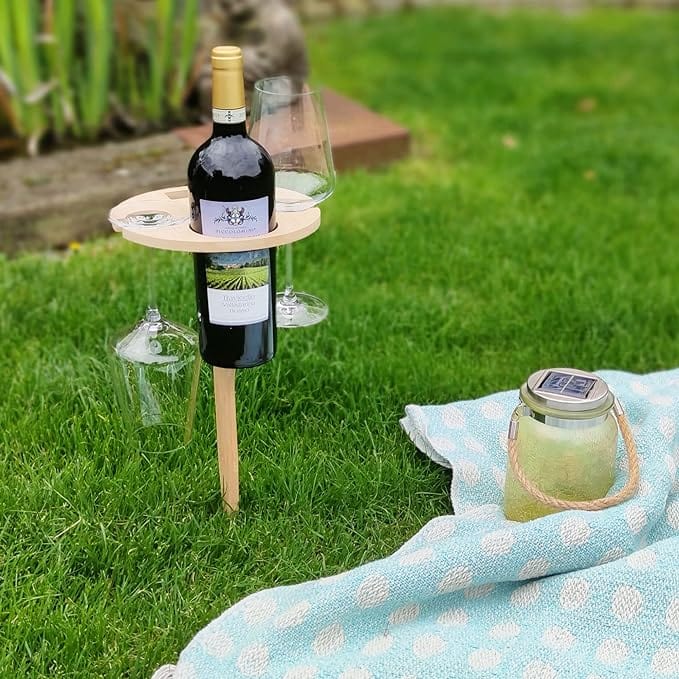 Opvouwbare houten picknickhouder voor fles en glazen