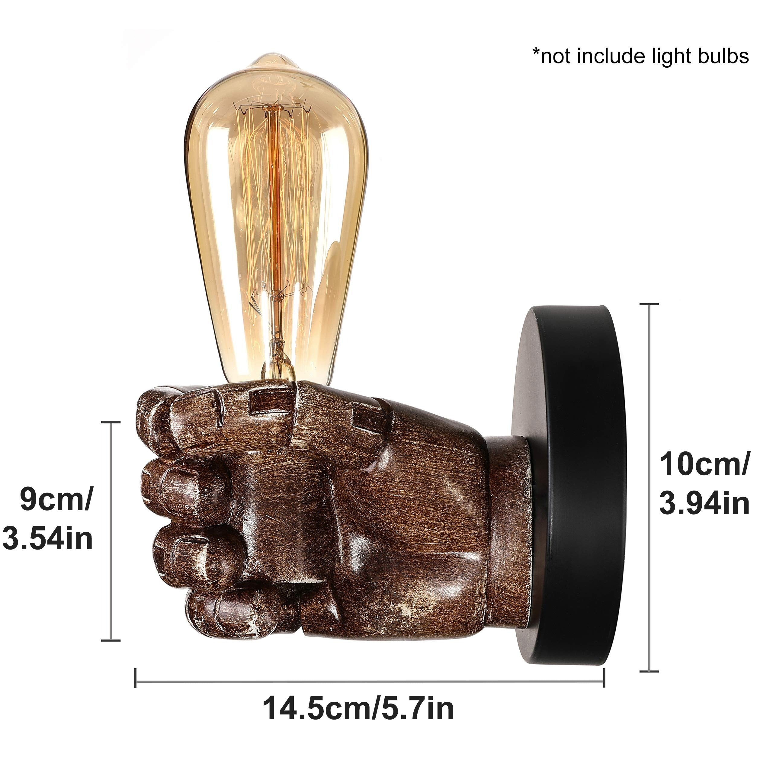Handvormige wandlamp van hars met industriële E26-fitting