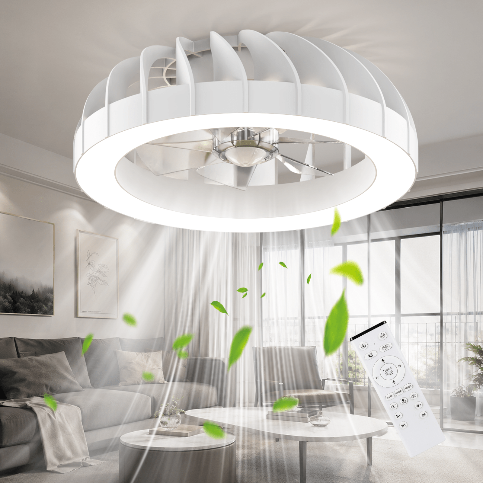 Plafondventilator met RGB LED-Verlichting en Dimbare Lamp voor Woonkamer