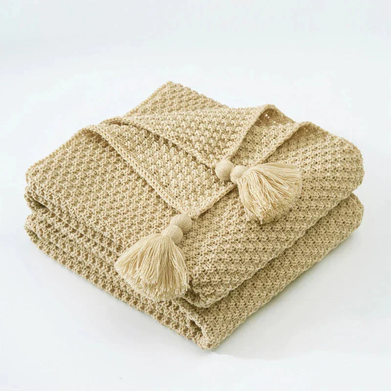 Gebreide Plaid van Wol met Kwasten voor Bank en Bed